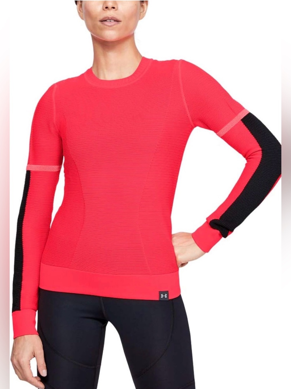 Under Armour phantom Intelliknit Women’s Coral Red Crewneck Long-Sleeve Top neon